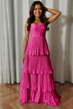 Vestido de dama de honor plisado rosa rubor sin tirantes A-Line