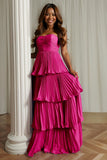 Vestido de dama de honor plisado rosa rubor sin tirantes A-Line