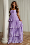 Vestido de dama de honor plisado rosa rubor sin tirantes A-Line