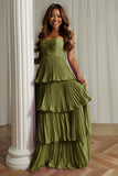 Vestido de dama de honor plisado rosa rubor sin tirantes A-Line