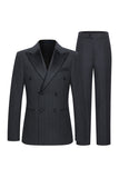 Gris oscuro 2 piezas Solapa de pico Doble botonadura a rayas Trajes para hombre