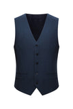 Trajes de 3 piezas con solapa de pico de ajuste delgado y botonadura simple para hombre en azul marino