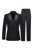 Trajes negros de 2 piezas con solapa de pico de ajuste delgado para hombre