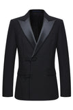 Trajes negros de 2 piezas con solapa de pico de ajuste delgado para hombre