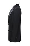 Trajes negros de 2 piezas con solapa de pico de ajuste delgado para hombre