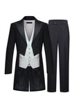 Esmoquin de 3 piezas para hombre con solapa de pico negro