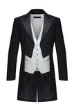 Esmoquin de 3 piezas para hombre con solapa de pico negro