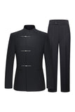 Traje de cuello mandarín de 2 piezas para hombre de corte slim negro