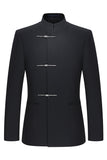 Traje de cuello mandarín de 2 piezas para hombre de corte slim negro