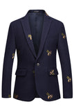 Blazer bordado con un botón y solapa con muescas en azul marino para hombre