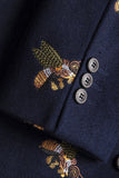 Blazer bordado con un botón y solapa con muescas en azul marino para hombre