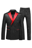 Trajes de hombre cruzados azules de 2 piezas con solapa de pico de jacquard