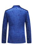 Trajes de hombre cruzados azules de 2 piezas con solapa de pico de jacquard