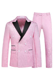 Trajes de hombre cruzados azules de 2 piezas con solapa de pico de jacquard