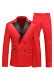 Trajes de hombre cruzados azules de 2 piezas con solapa de pico de jacquard