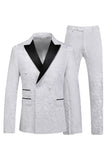 Trajes de hombre cruzados azules de 2 piezas con solapa de pico de jacquard