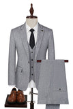 Trajes grises de 3 piezas con solapa con muescas de ajuste ajustado para hombre