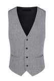Trajes grises de 3 piezas con solapa con muescas de ajuste ajustado para hombre