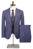Trajes de hombre de 3 piezas con solapa de pico azul pavo real