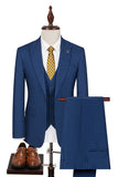 Trajes de hombre de 3 piezas con solapa de pico azul pavo real