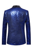 Blazer de baile de hombre con solapa de chal azul brillante y botón