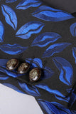 Blazer azul estampado con solapa con muescas para hombre