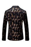 Blazer de baile con solapa con muescas estampada en oro negro para hombre