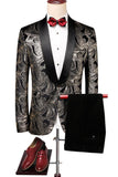 Trajes de hombre con solapa estampada de chal plateado negro