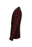 Blazer de baile impreso con solapa de chal rojo negro