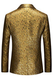 Blazer de baile de graduación con textura de solapa con muescas doradas brillantes