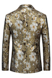 Blazer de baile de un botón floral estampado dorado