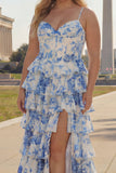 Corsé largo de talla grande de talla grande de talla largo de talla en forma de línea blanca azul y floral vasco