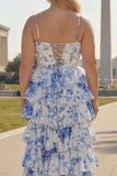 Corsé largo de talla grande de talla grande de talla largo de talla en forma de línea blanca azul y floral vasco