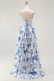 Corsé largo de talla grande de talla grande de talla largo de talla en forma de línea blanca azul y floral vasco
