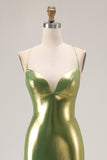 Vestido largo de fiesta con lazo en la espalda de sirena metálico dorado con abertura