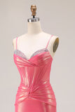 Vestido largo de baile con corsé plisado de sirena de sandía con purpurina y cuentas