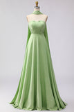 Vestido largo largo de dama de honor sin tirantes plisados y plisados de puntos blancos Línea A