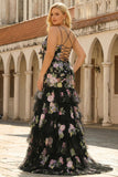 Vestido largo de graduación de talla grande con volantes y flor negra rosa sirena con volantes y cordones en la espalda