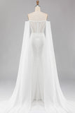 Vestido largo de baile de fin de curso con capa, sirena con cuentas blancas y lentejuelas,