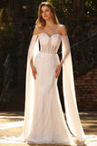 Vestido largo de baile de fin de curso con capa, sirena con cuentas blancas y lentejuelas,