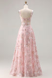 Corsé rosa: Una línea de vestido largo bordado con flores y lentejuelas