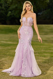 Corsé sin tirantes amarillo sirena, vestido largo de galera con flores 3D