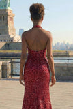 Vestido largo de graduación con lentejuelas y sirena burdeos brillante