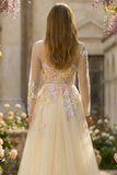 Corsé Lila Línea A, lentejuelas, Tul, vestido largo de baile de graduación con mangas largas