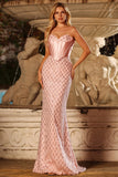 Vestido largo de graduación Sweetheart Mermaid Blush Corset con cuentas y lentejuelas