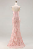 Vestido largo de graduación Sweetheart Mermaid Blush Corset con cuentas y lentejuelas