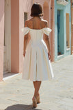 Vestido de novia midi blanco con hombros descubiertos