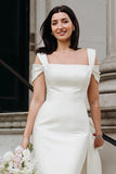 Mini vestido de novia con lazo y tubo de hombros descubiertos blanco