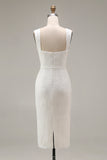 Vestido de novia midi con aplicación de encaje de tirantes finos de vaina de marfil