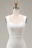 Vestido de novia midi con aplicación de encaje de tirantes finos de vaina de marfil